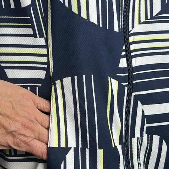 WEEKENDS By Chico’s Navy Linear Dot Striped Knit Wrinkle Free Zip Front Jacket M - Picture 8 of 17
